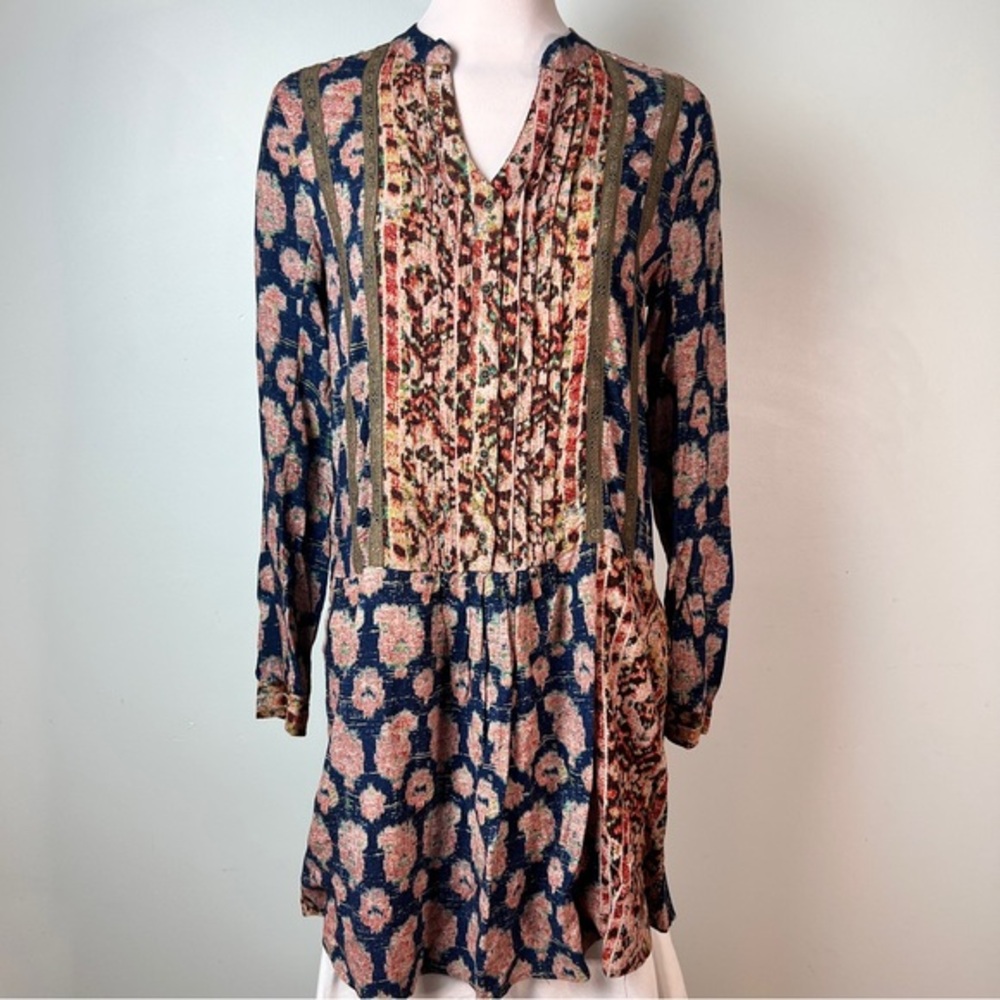 TINY by Anthropologie Boho Ikat Pintuck Tunic Dress | Size Medium